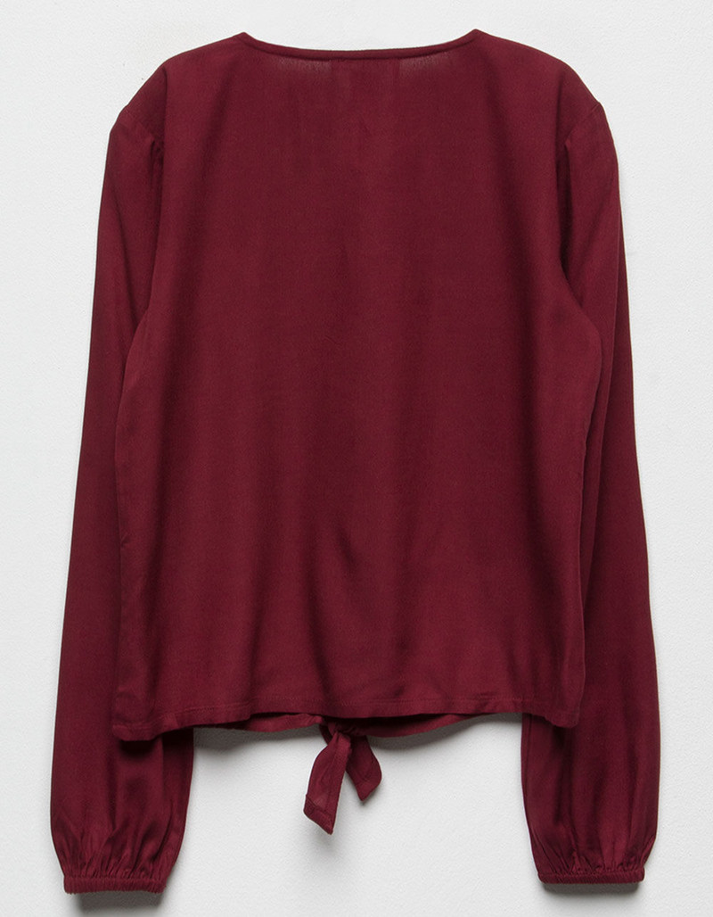WHITE FAWN Button & Tie Front Burgundy Girls Top image number 1