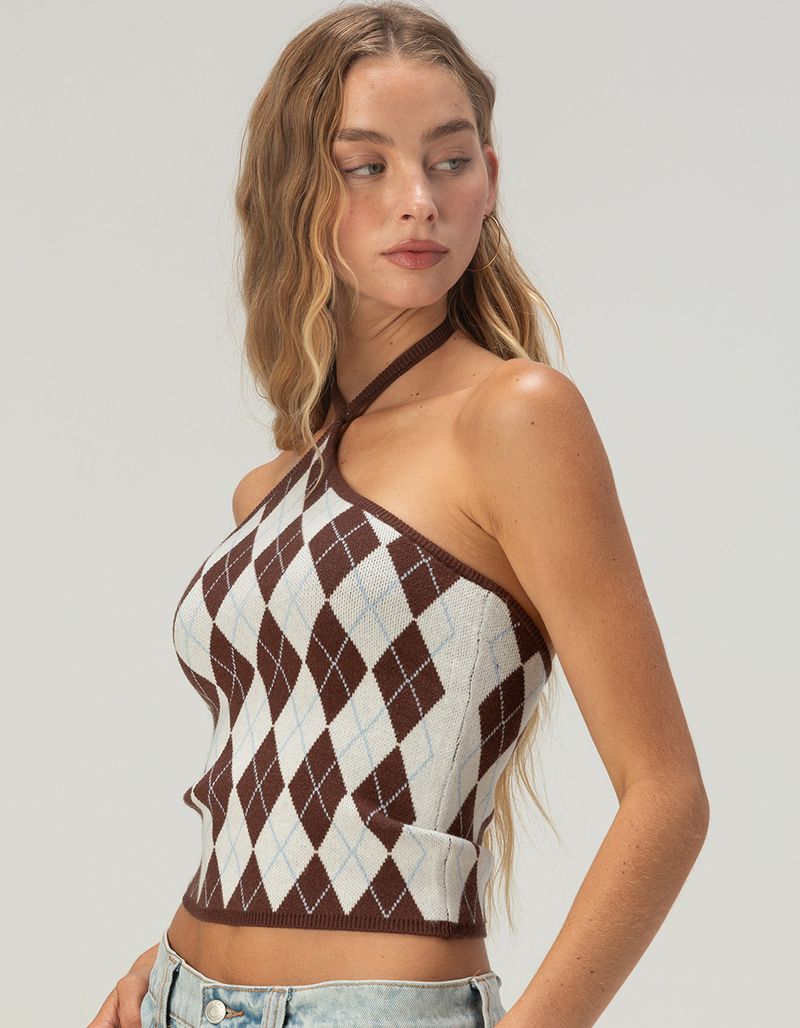 RSQ Womens Argyle Sweater Halter Top image number 2