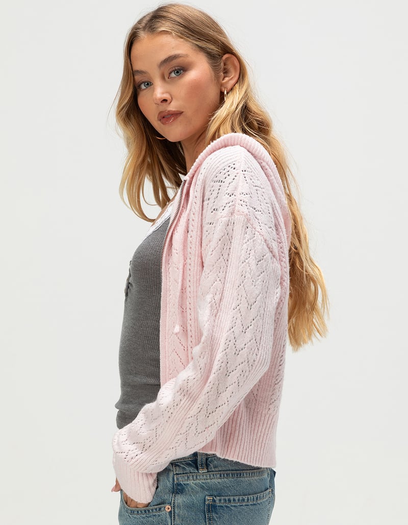 RSQ Womens Pointelle Zip-Up Sweater image number 2