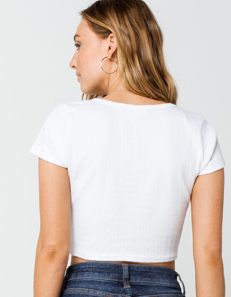 IVY & MAIN Button Pointelle Womens White Tee image number 3