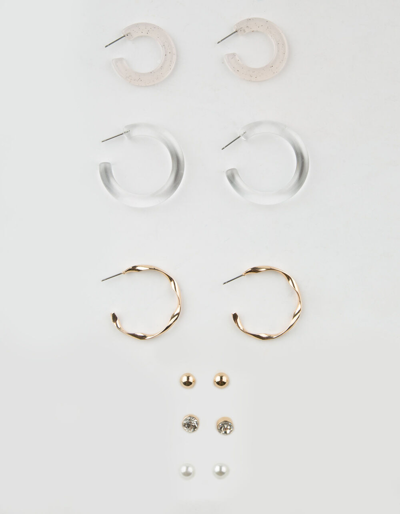 FULL TILT 6 Pair Clear Hoop & Rhinestone Earrings image number 0