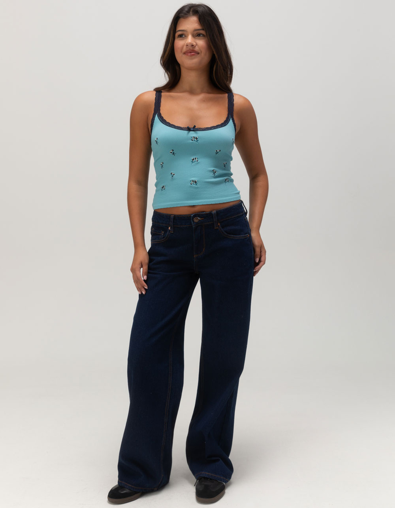 FULL TILT Seamless Lace Trim Embroidered Womens Cami image number 1