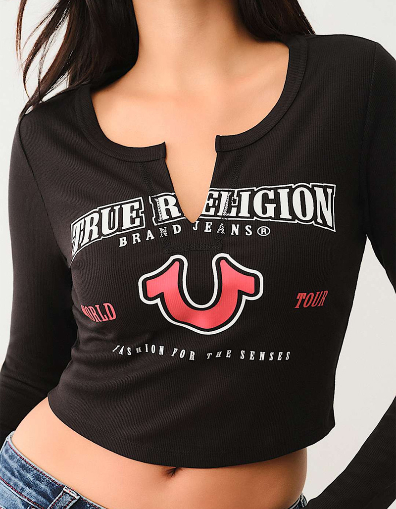 TRUE RELIGION Horseshoe Logo Rib Womens Long Sleeve Baby Tee image number 1