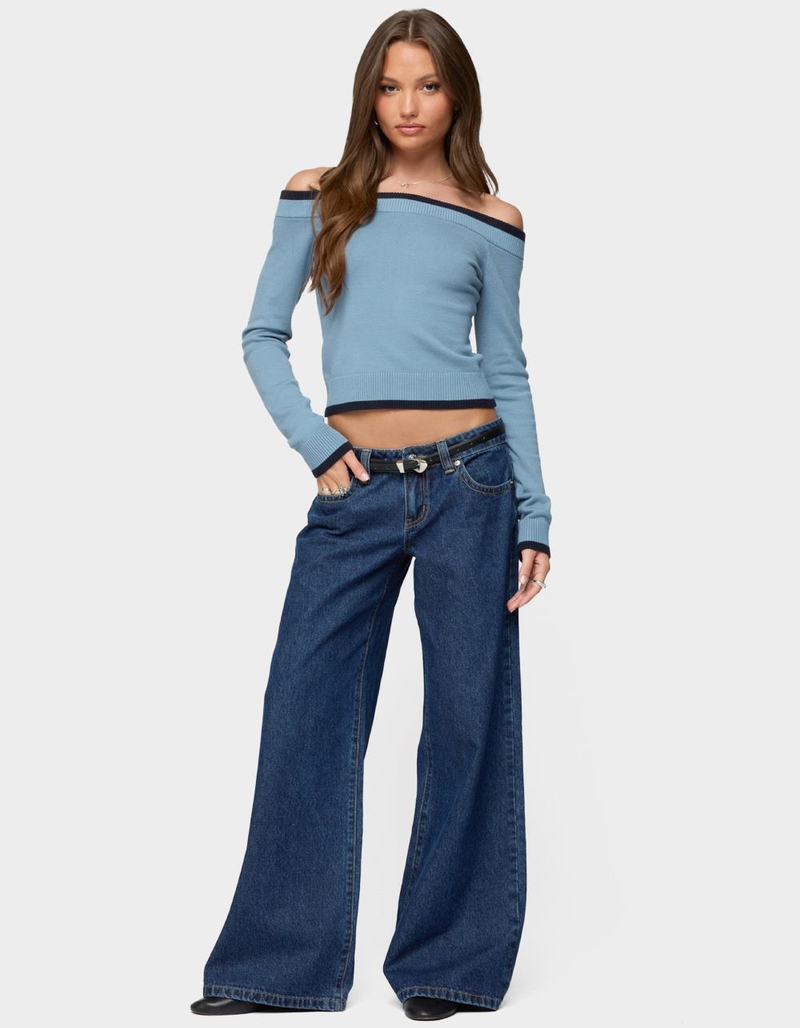 EDIKTED Kezzie Contrast Off Shoulder Knit Top image number 3