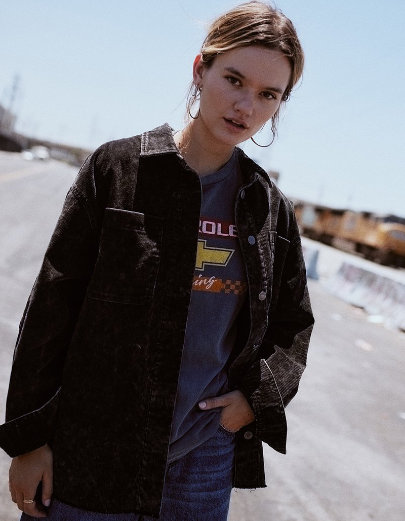 RSQ Womens Washed Raw Edge Corduroy Shacket image number 4