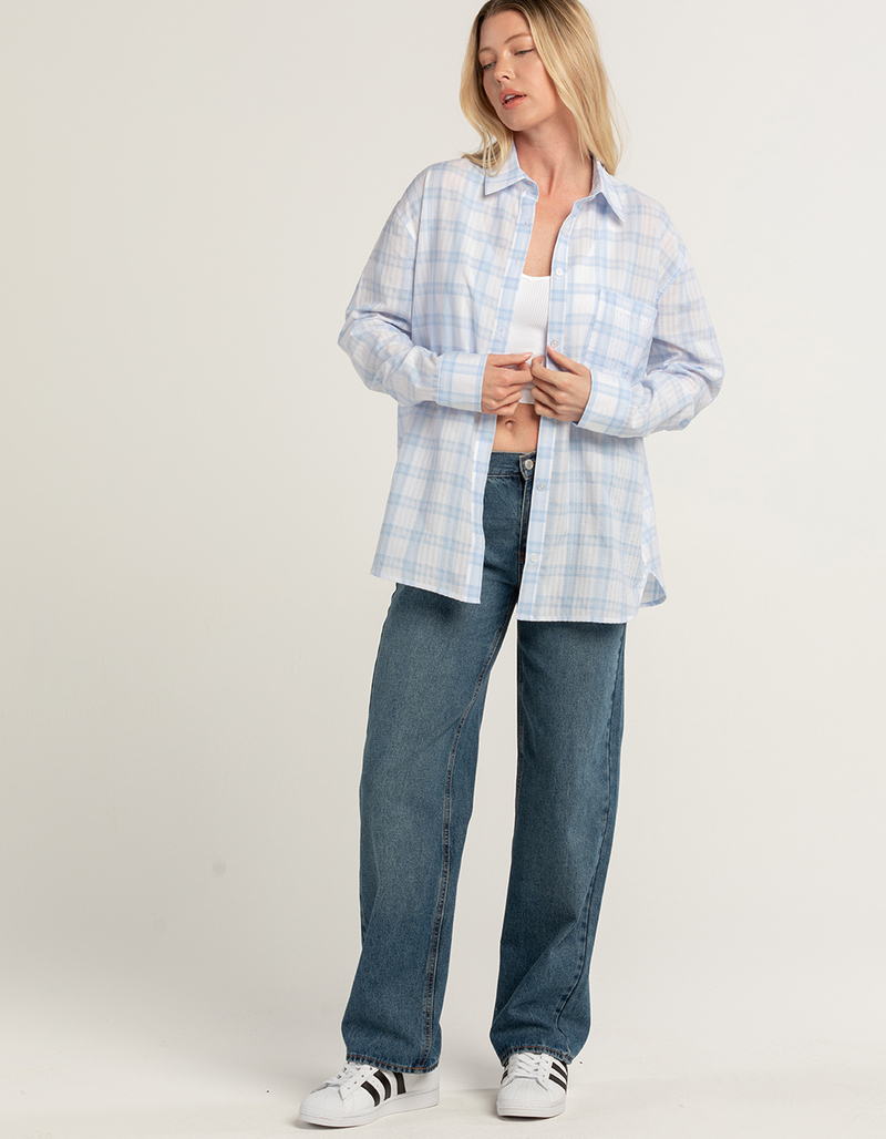 RSQ Womens Lightweight Plaid Boyfriend Shirt image number 3