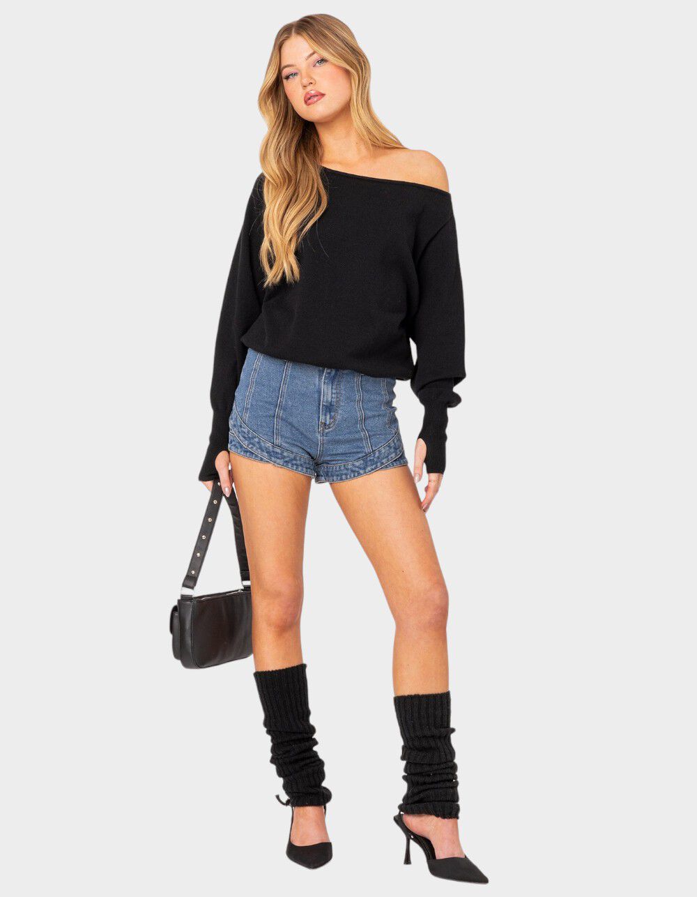 EDIKTED Off Shoulder Oversized Sweater - BLACK - S | Tillys