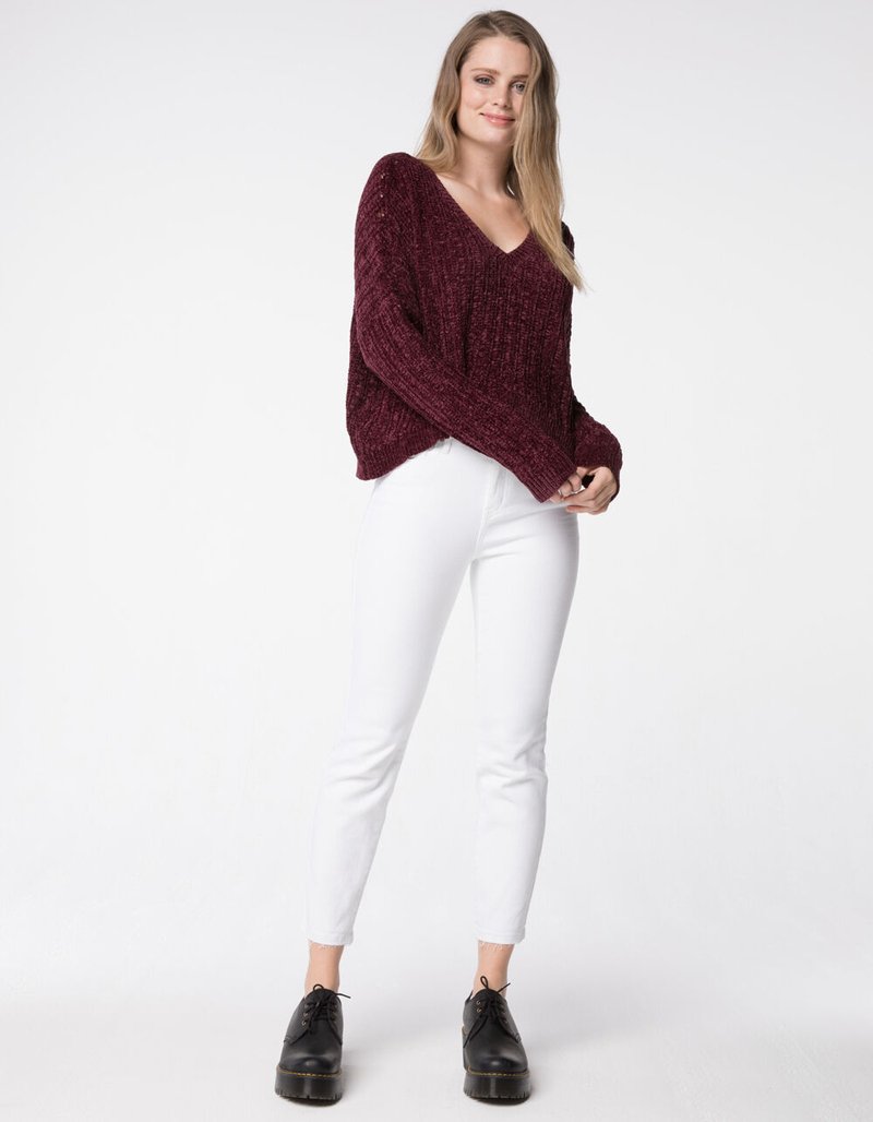 RSQ V-Neck Chenille Plum Womens Sweater image number 3