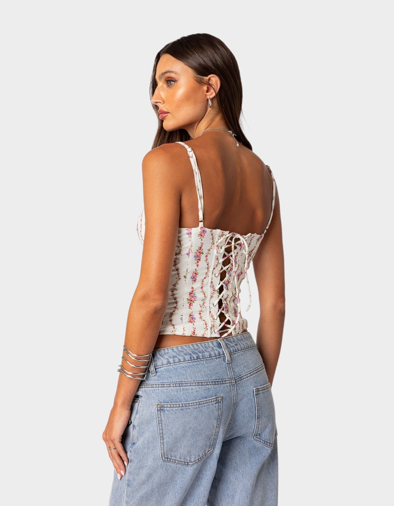 Indira Printed Cupped Lace Up Corset