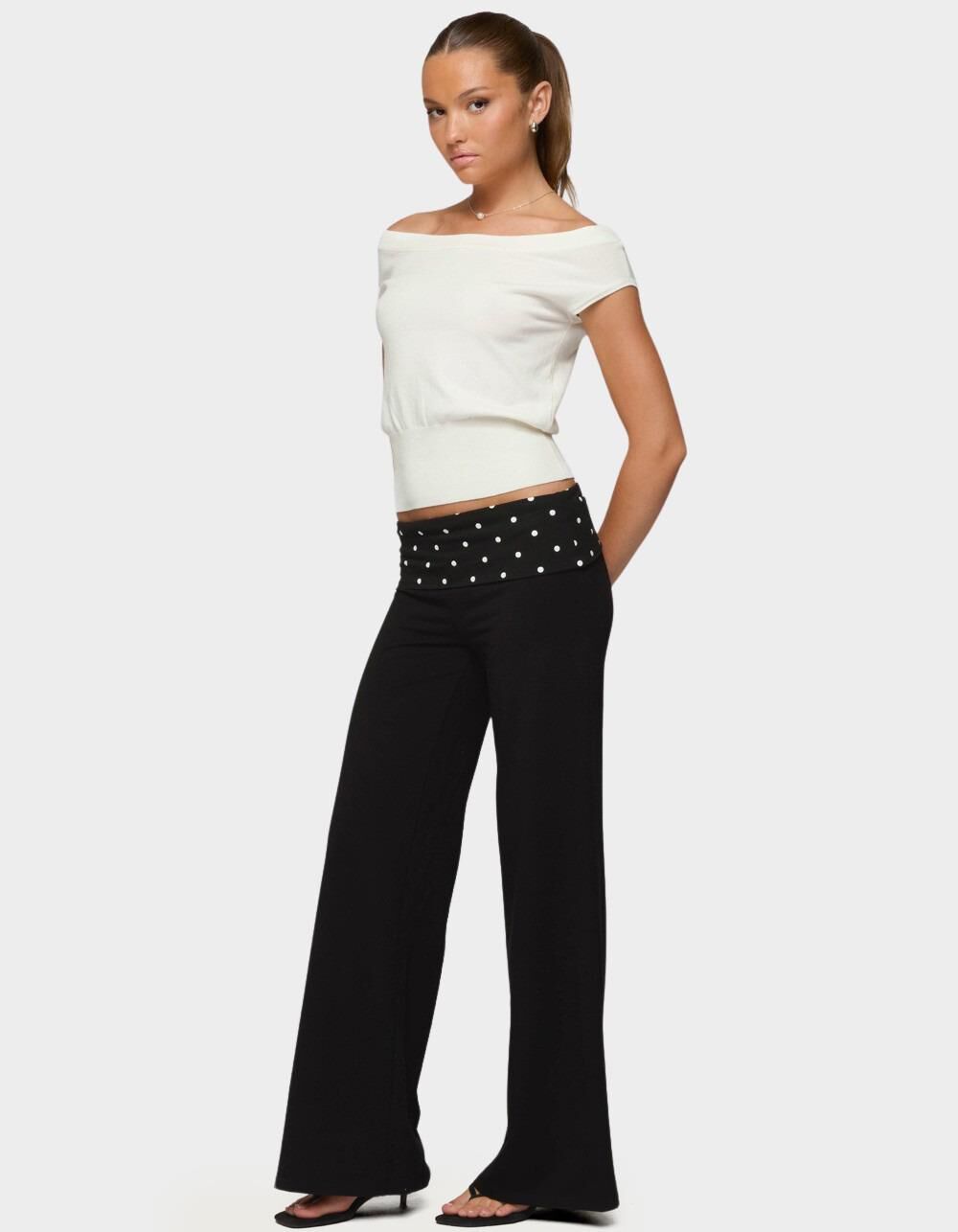 EDIKTED Reeva Polka Dot Fold Over Pants - BLACK | Tillys