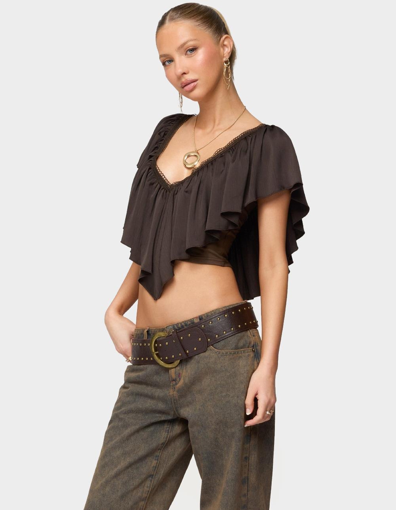 EDIKTED Deena Ruffled V-Neck Top image number 1