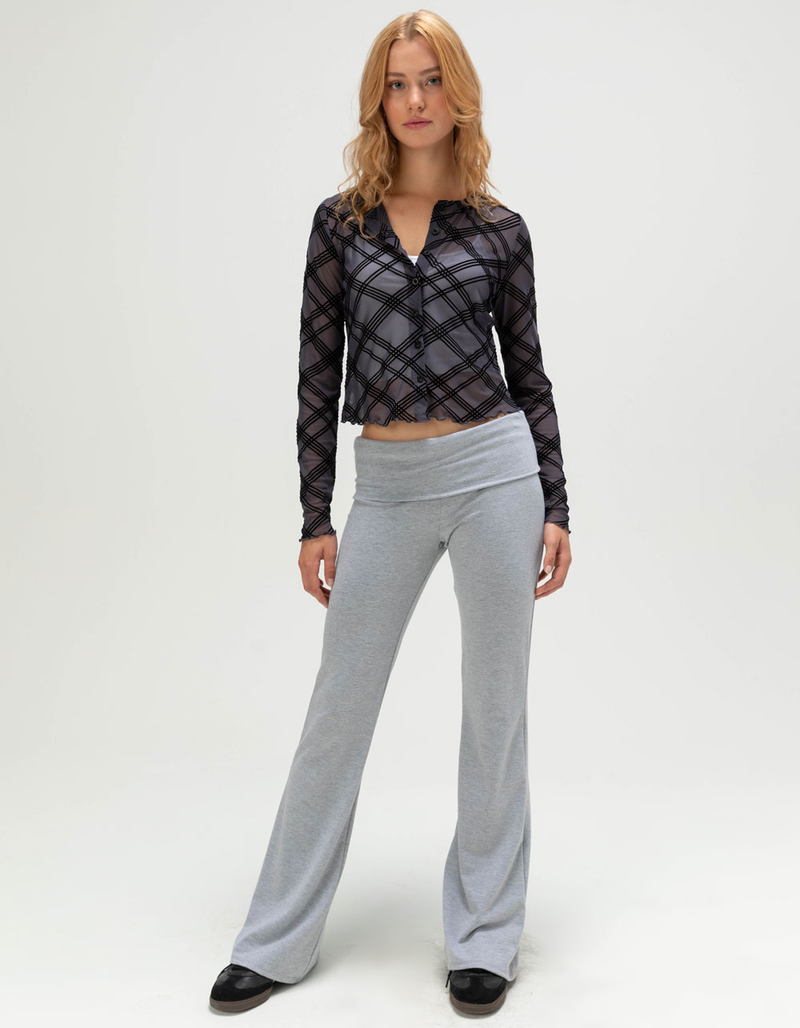 RSQ Womens Plaid Mesh Button Front Long Sleeve Top image number 1