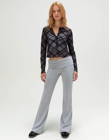 RSQ Womens Plaid Mesh Button Front Long Sleeve Top Alternative Image