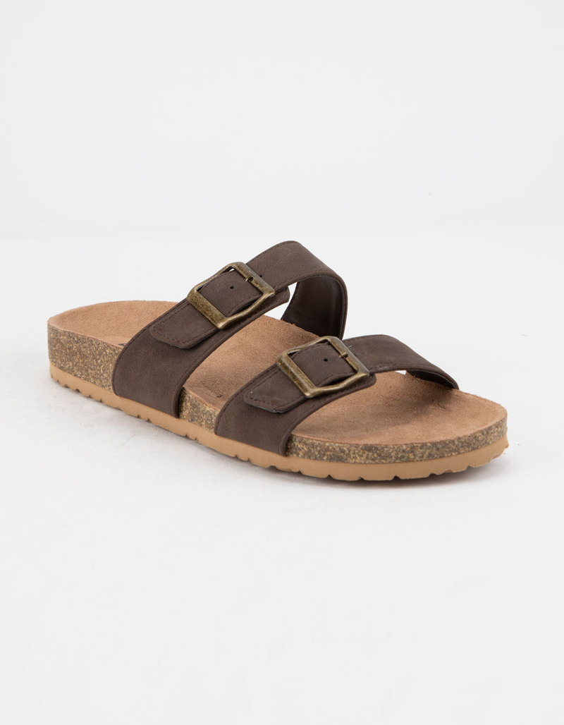 SODA Double Buckle Brown Womens Slide Sandals image number 0