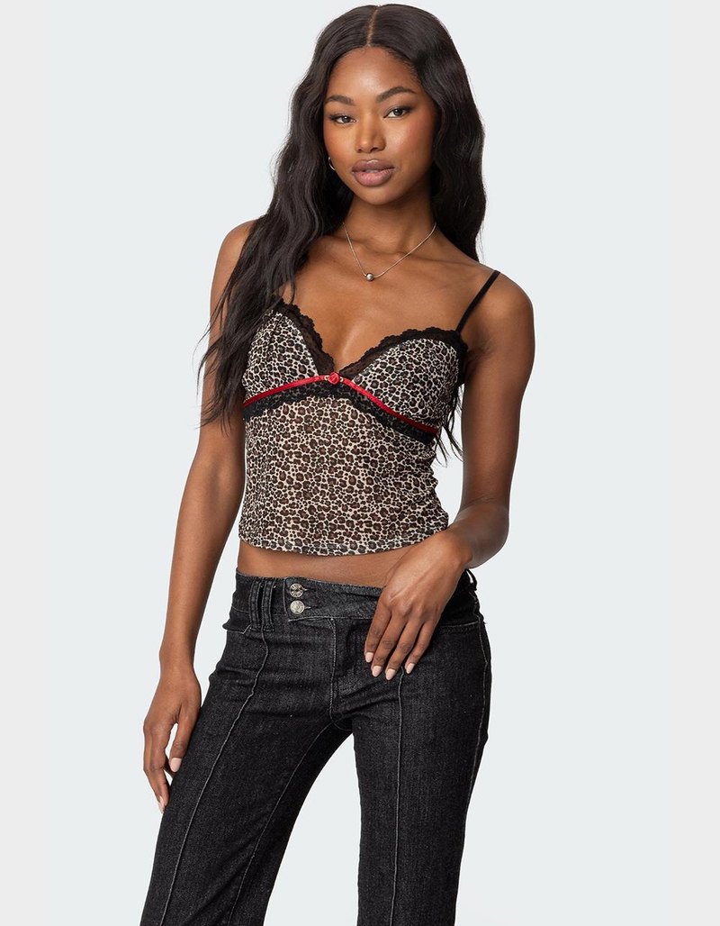 EDIKTED Lacey Leopard Mesh Tank Top image number 0
