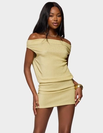 EDIKTED Eris Metallic Off Shoulder Mini Dress Primary Image