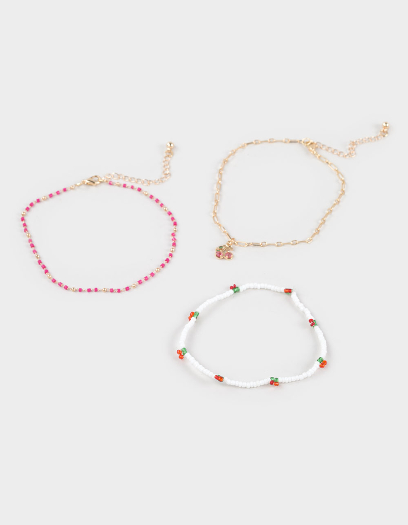 FULL TILT 3 Pack Cherry Beaded Anklets image number 0