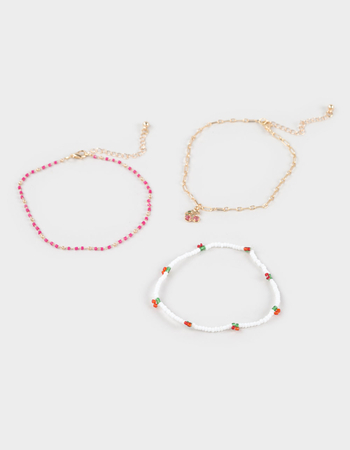 FULL TILT 3 Pack Cherry Beaded Anklets Primary Image