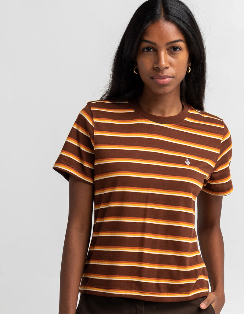 VOLCOM Choice Is Yours Womens Brown & Orange Stripe Tee image number 1