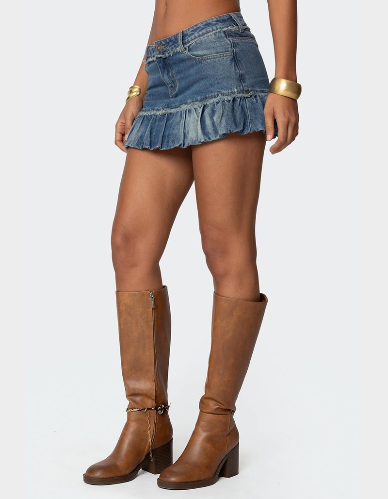 EDIKTED Bubble Hem Denim Mini Skirt image number 3