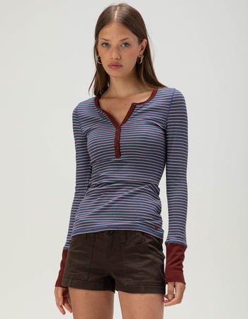 ROXY Hillside Womens Long Sleeve Stripe Henley Top Primary Image