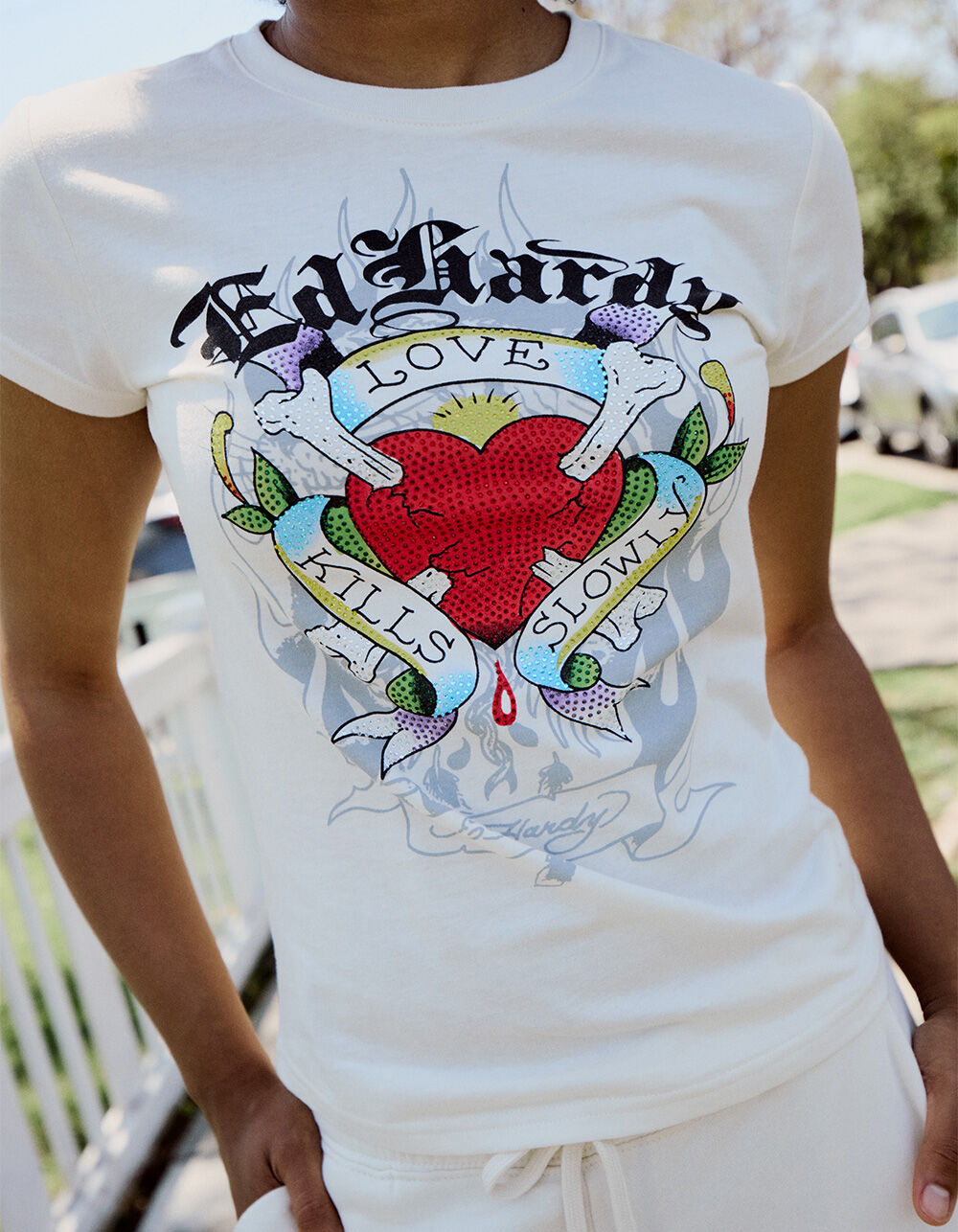 y2k❤️ 00s Ed Hardy ラブキル スカル ラインストーン ロンT y2k