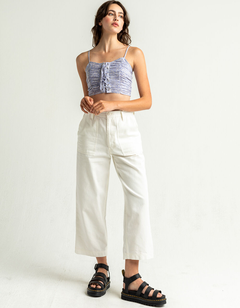 SKY AND SPARROW Ruched Lace Up Womens Lavender Cami image number 3