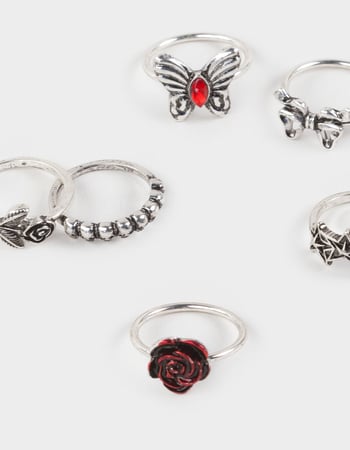 FULL TILT 6 Pack Butterfly/Rose/Bow Dainty Rings Alternative Image
