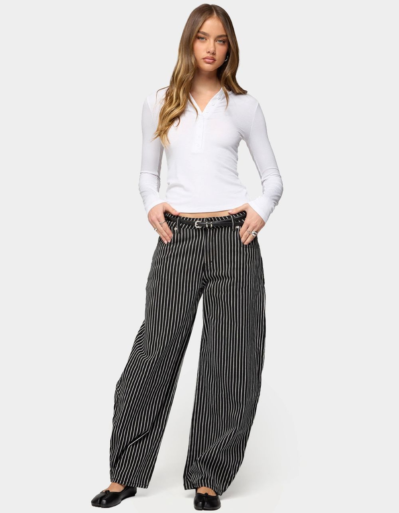 EDIKTED Pinstripe Low Rise Barrel Leg Jeans image number 3