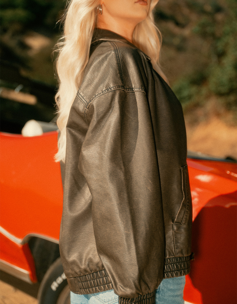 RSQ Womens Oversized Faux Leather Bomber Jacket image number 5