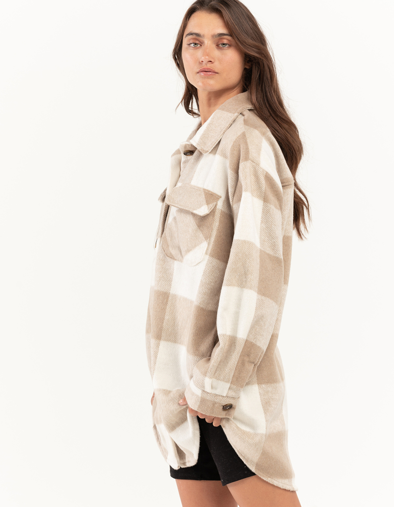 LOVE TREE Womens Brushed Plaid Shacket image number 1