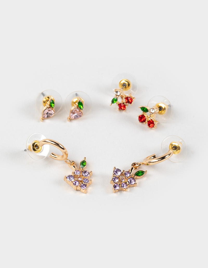 FULL TILT 3 Pack Grape/Cherry/Hoop Earrings image number 0