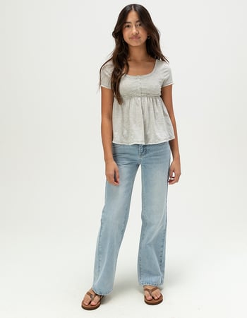 RSQ Girls Low Rise Floral Embroidered Wide Leg Jeans Primary Image