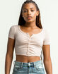 FULL TILT Cinch Button Front Womens Tan Tee image number 2