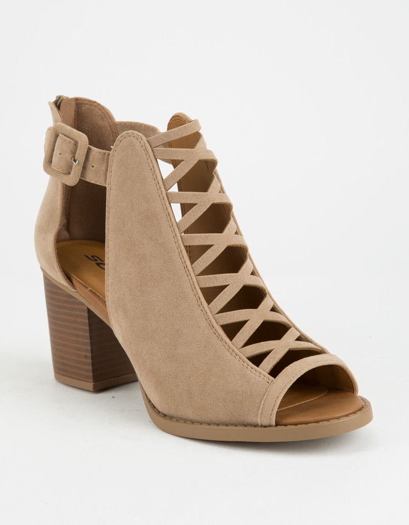 SODA Aran Taupe Womens Peep Toe Booties image number 0