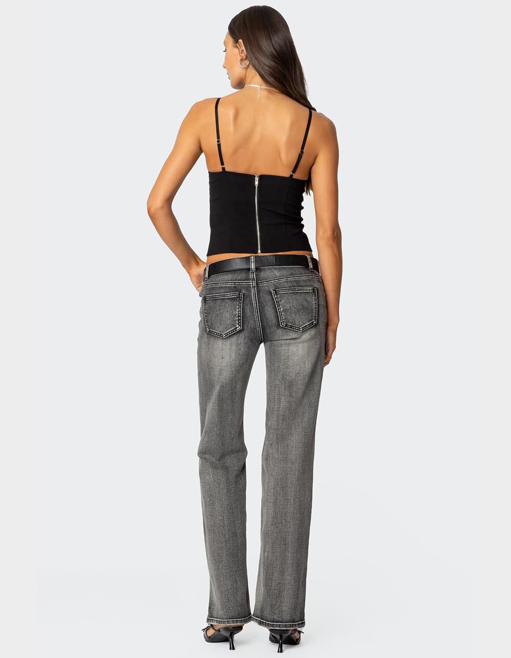 EDIKTED Boot Cut Washed Low Rise Jeans - GRAY | Tillys