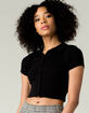 FULL TILT Button Front Womens Black Crop Polo Shirt image number 1