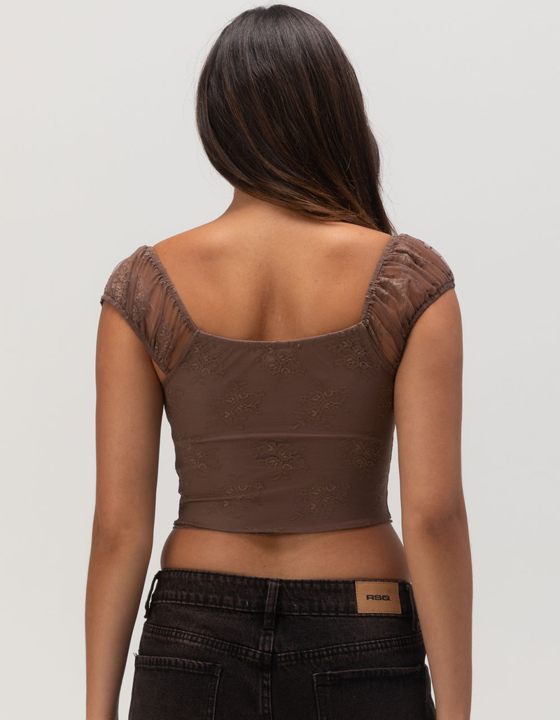 FULL TILT Rouched Lace Womens Top image number 3