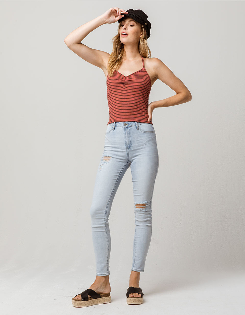 SKY AND SPARROW Ribbed Cinch Front Womens Halter Top image number 3