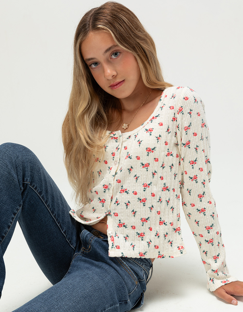 RSQ Girls Ditsy Button Front Long Sleeve Top image number 2