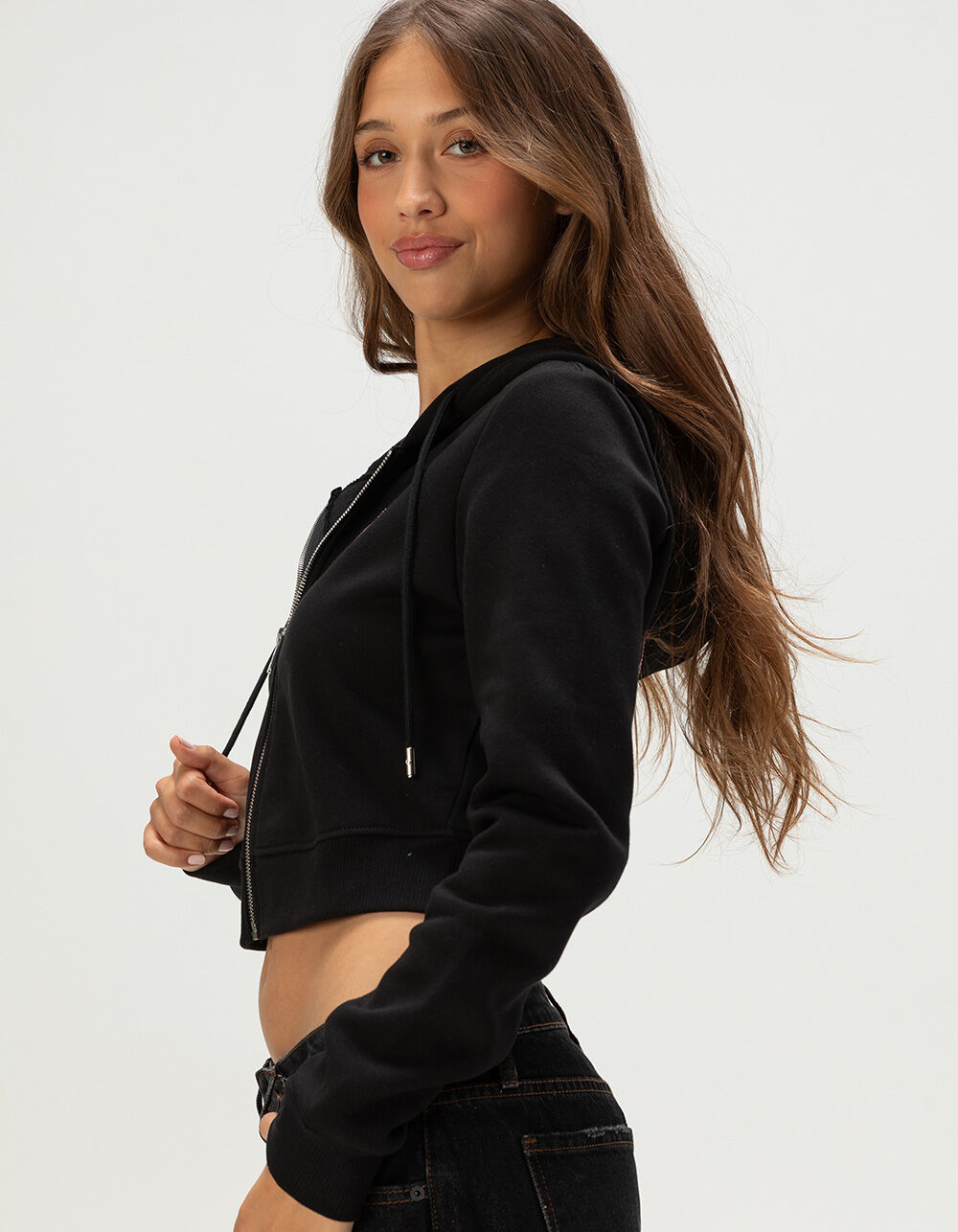 TRUE RELIGION Crystal Horseshoe Womens Zip-Up Hoodie - BLACK - L