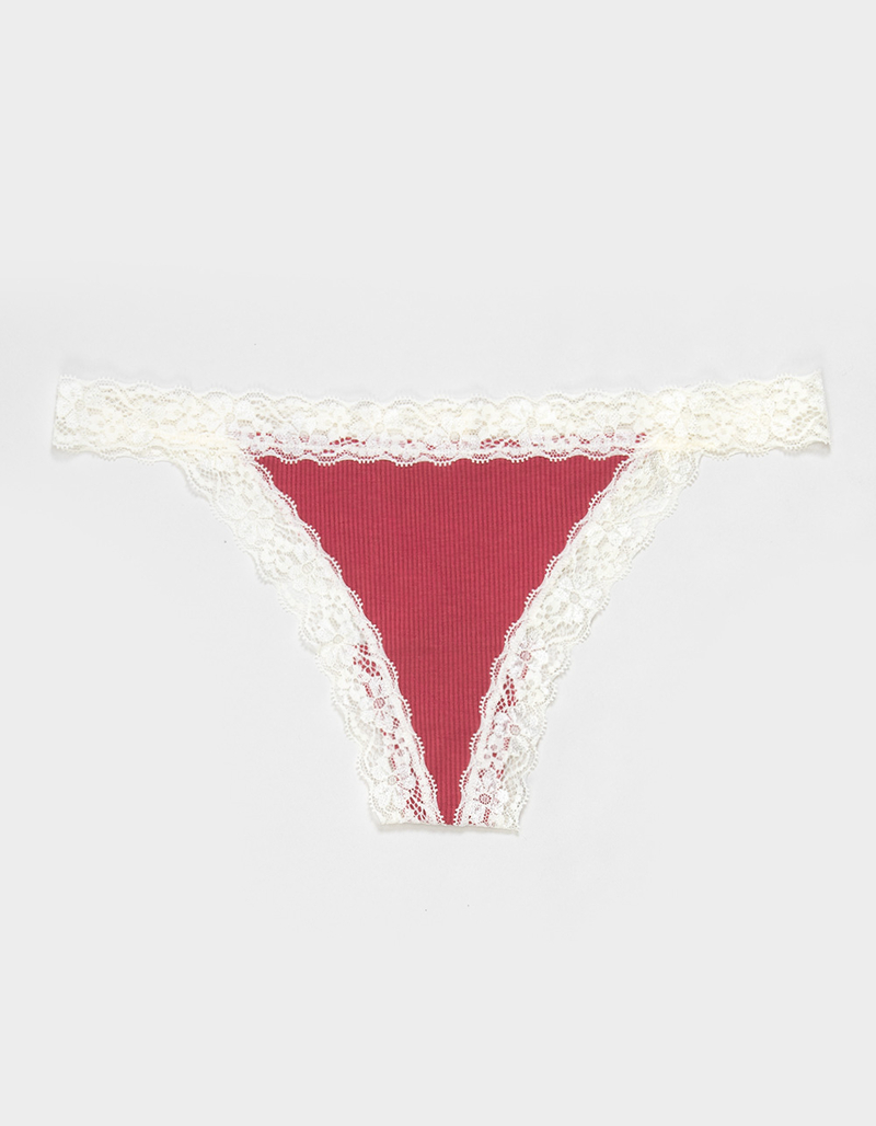 FULL TILT Rib Lace Trim Thong image number 0