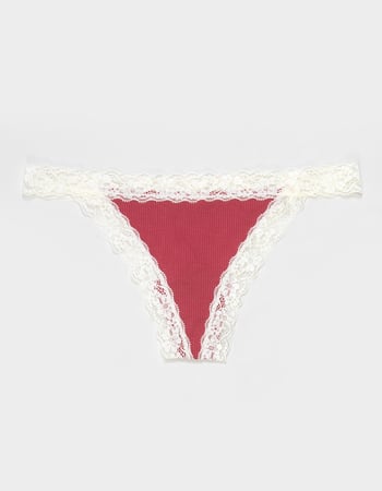 FULL TILT Rib Lace Trim Thong Primary Image