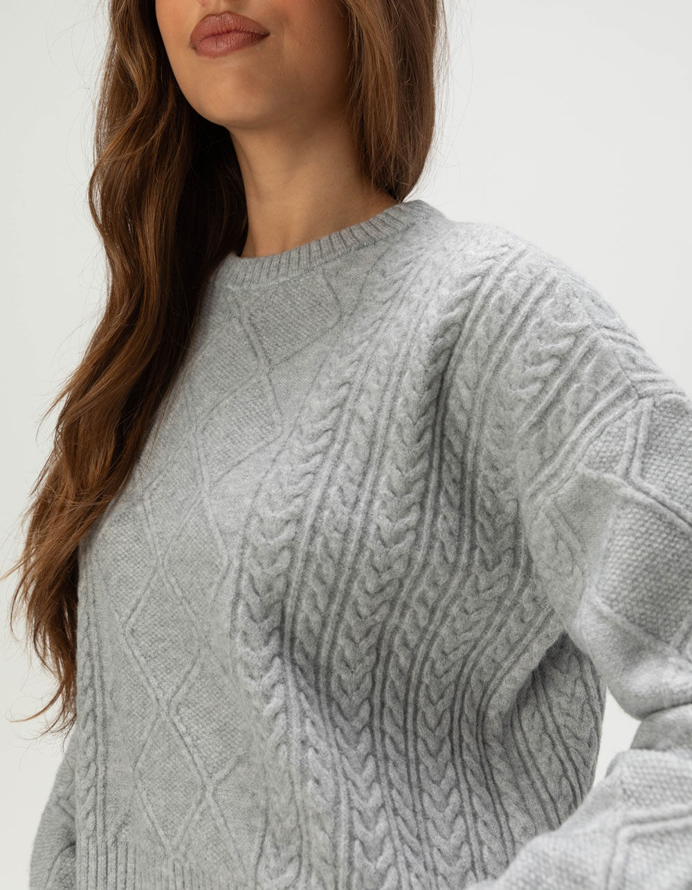 RSQ Womens Crop Cable Sweater - HEATHER GRAY | Tillys