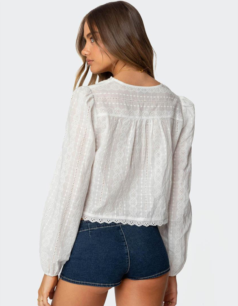 EDIKTED Lesley Cotton Lace Tie Front Top image number 4