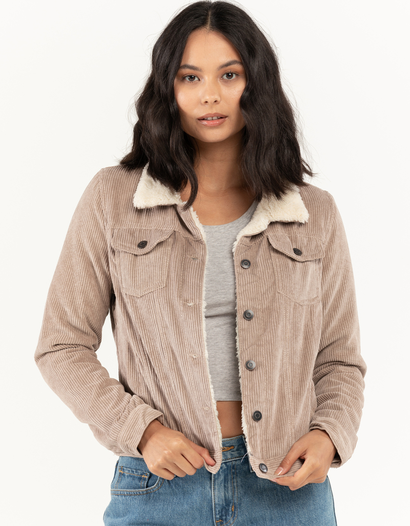 ASHLEY Womens Sherpa Lined Corduroy Trucker Jacket image number 0