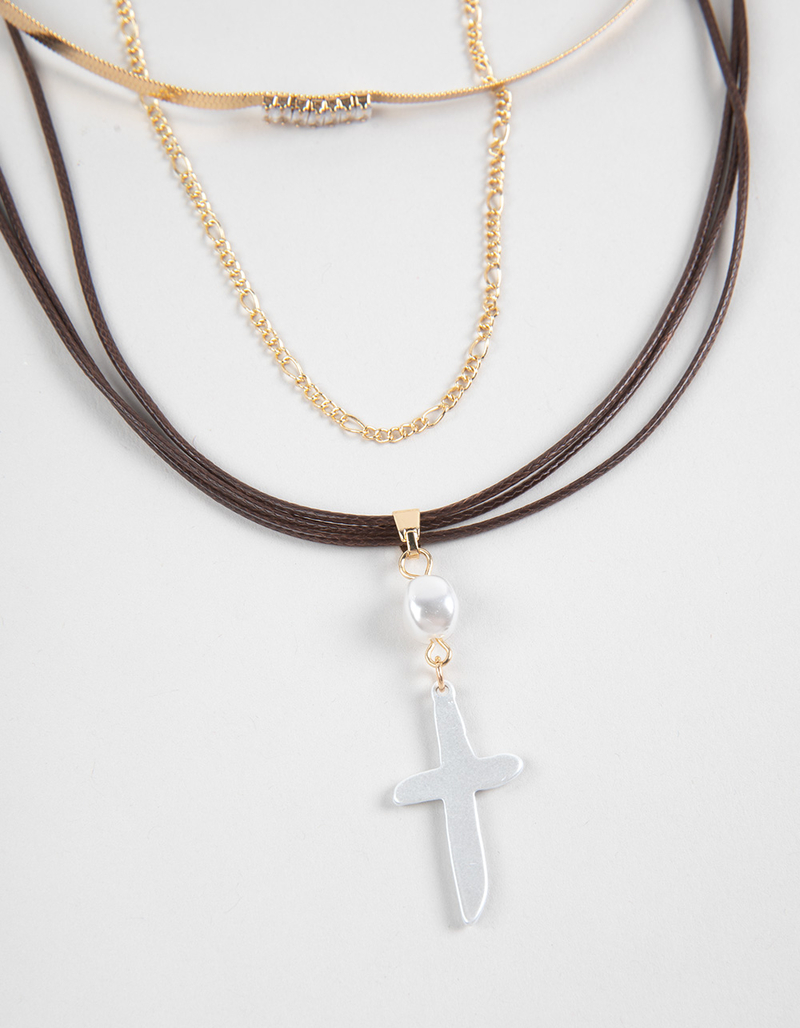 FULL TILT 5 Row Cord/Pearl/Cross Necklace image number 1