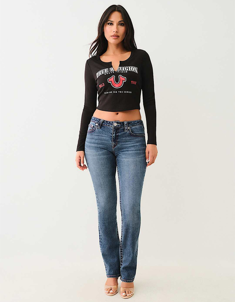 TRUE RELIGION Horseshoe Logo Rib Womens Long Sleeve Baby Tee image number 3