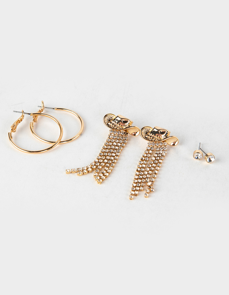 FULL TILT 3 Pack Rhinestone Cowboy Hat Earring Set image number 0