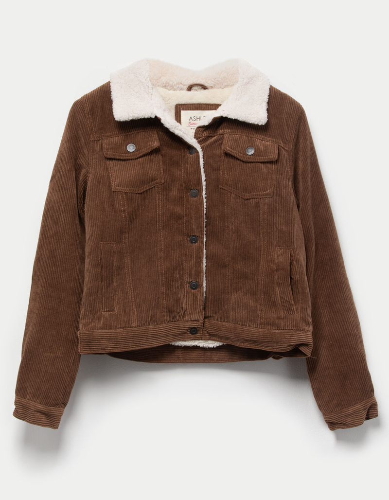 ASHLEY Womens Sherpa Lined Corduroy Trucker Jacket image number 3